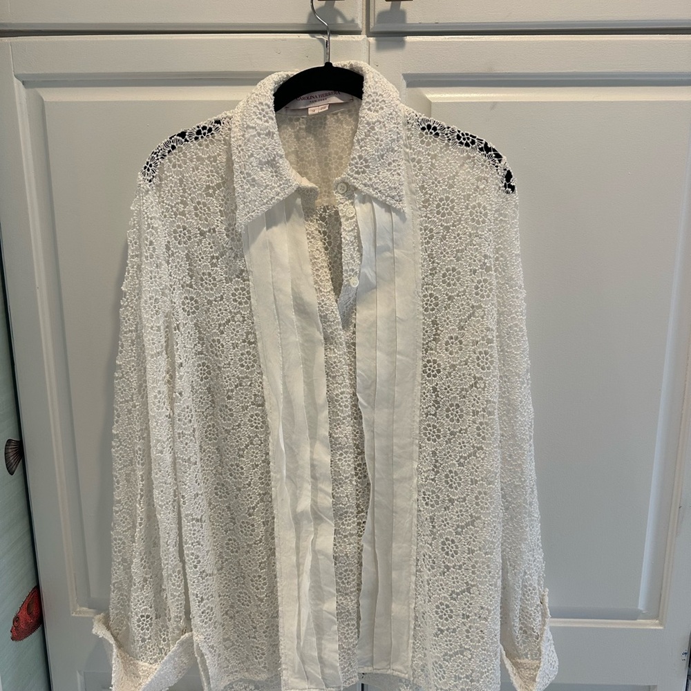 Carolina Herrera White Floral Lace Top